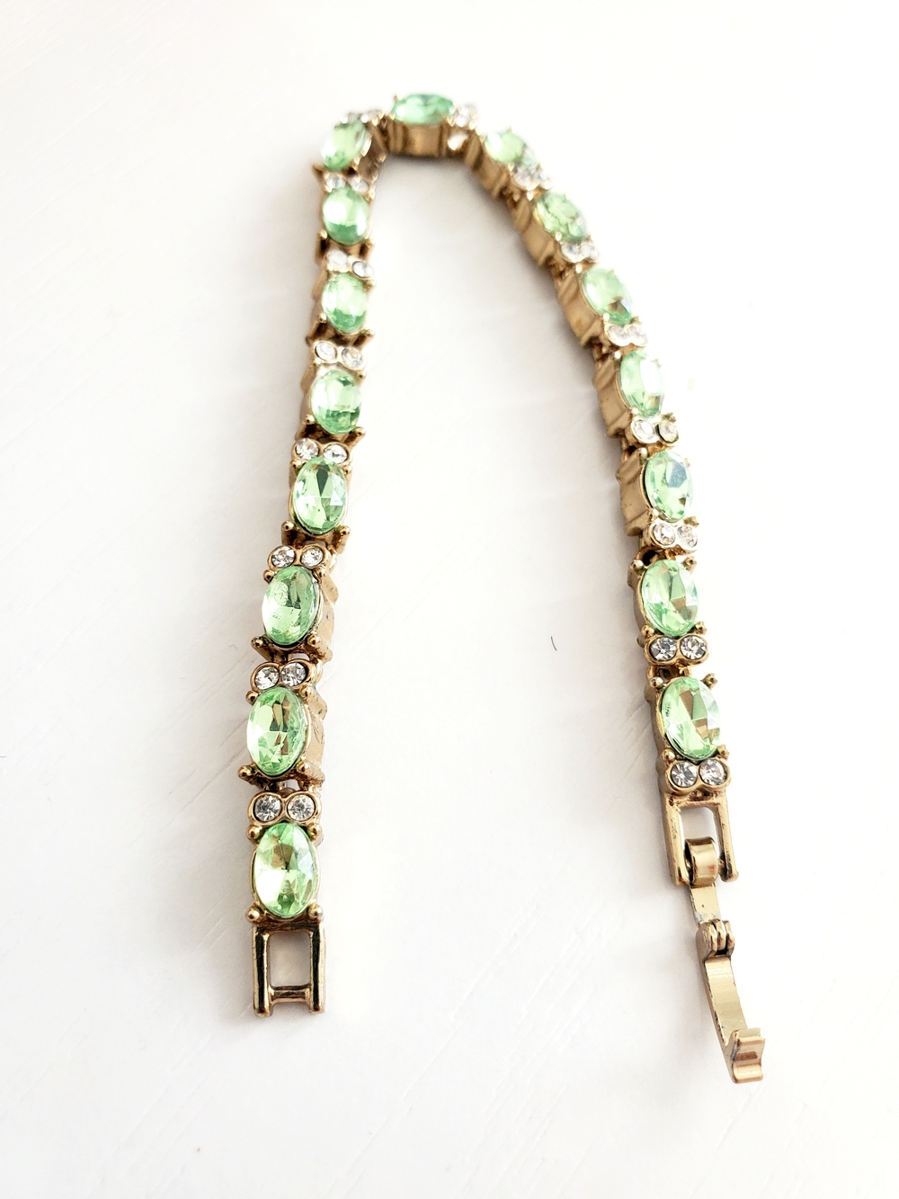Gold Bracelet with Light Green Crystal Accents - Women's Jewelry